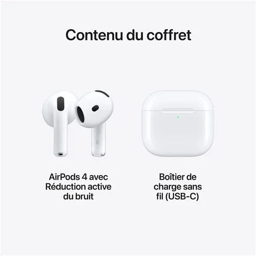 Apple Airpods 4 Blanc avec Boîtier de charge USB‑C Ecouteurs sans fil avec réduction active - STORE COMMERCE