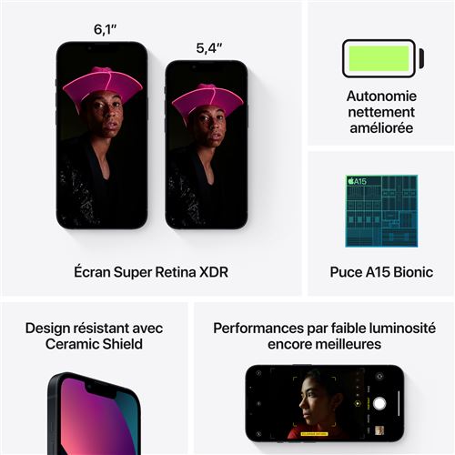 Apple iPhone 13 6,1" 5G 128 Go Double SIM Noir minuit - STORE COMMERCE