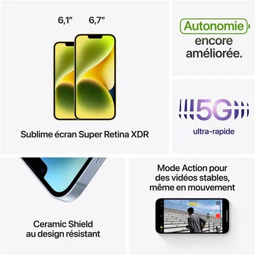 Apple iPhone 14 6.1" 5G Double SIM 128 Go Noir minuit - STORE COMMERCE